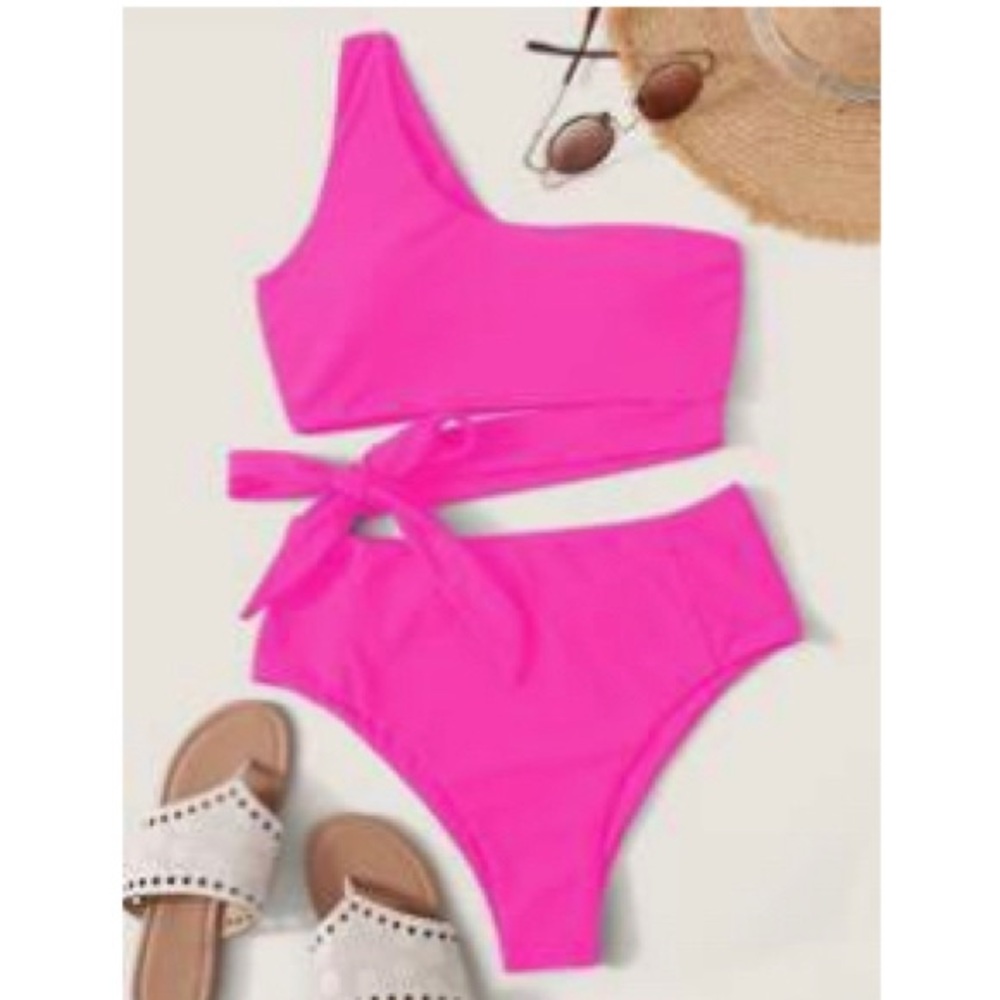 One Shoulder Tie Side Bikini Swimsuit - Size:L